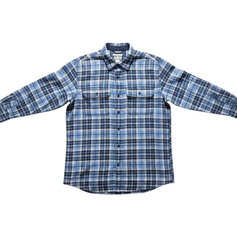 L.L. Bean Flannel Shirt Jacket Mens XL Blue Plaid Fleece‎ Lined Traditional Fit
